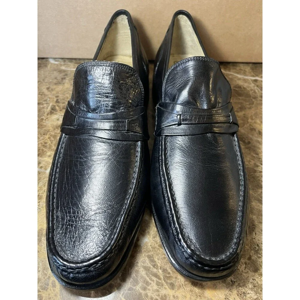 VTG 70’s HandMade In USA Men's Black Leather Dress Loafer 10 D PRESIDENTIAL STEP